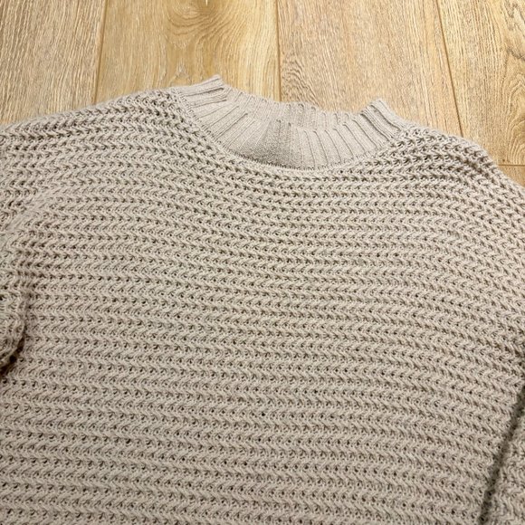 Oversized Sweater Casual Long Sleeve Crew Neck PulloverTop Ribbed Cream Medium - Picture 3 of 4